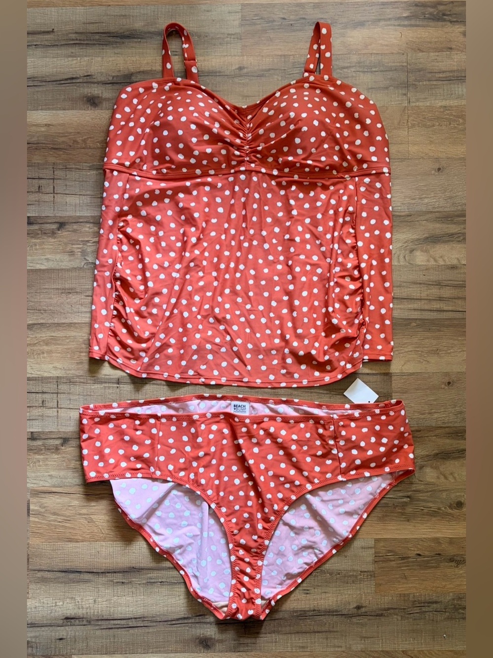 NWT Beach Bump Maternity Polka Dot burnt orange & white polka dot Tankini Sz 3X